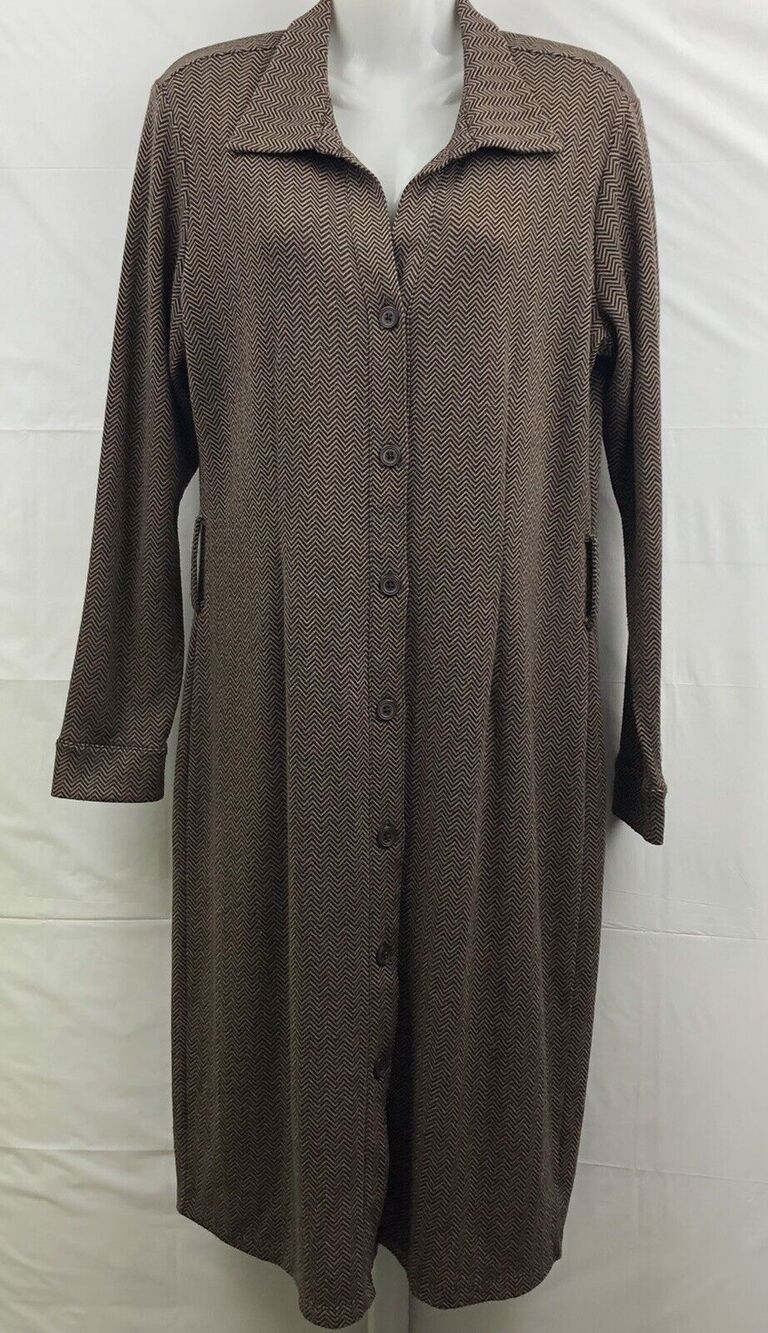 Apostrophe Dress Women Large Brown Chevron Button Up Sheath Career Dress Stretch